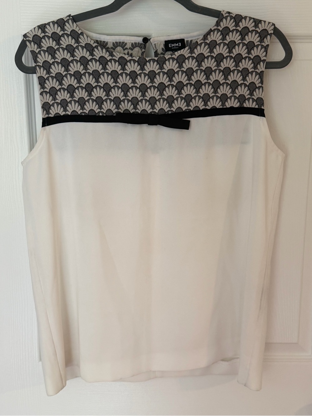 MARELLA Ivory Sleeveless Camisole with Black Patterned Yoke